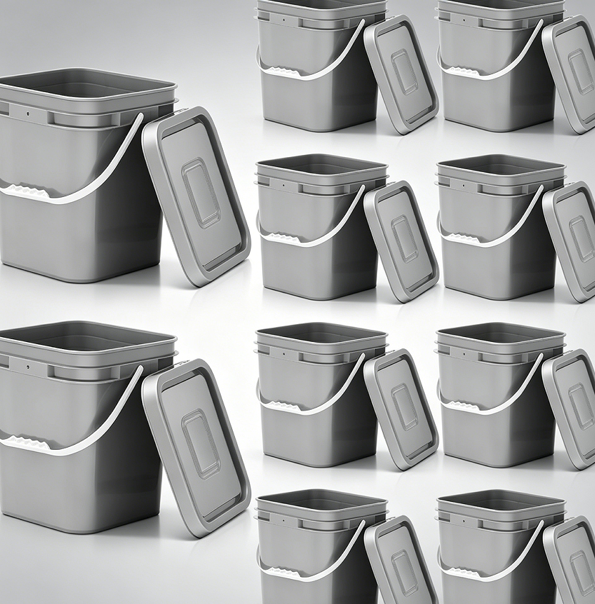 10-Pack 3.5Gal Grey Square Food Buckets