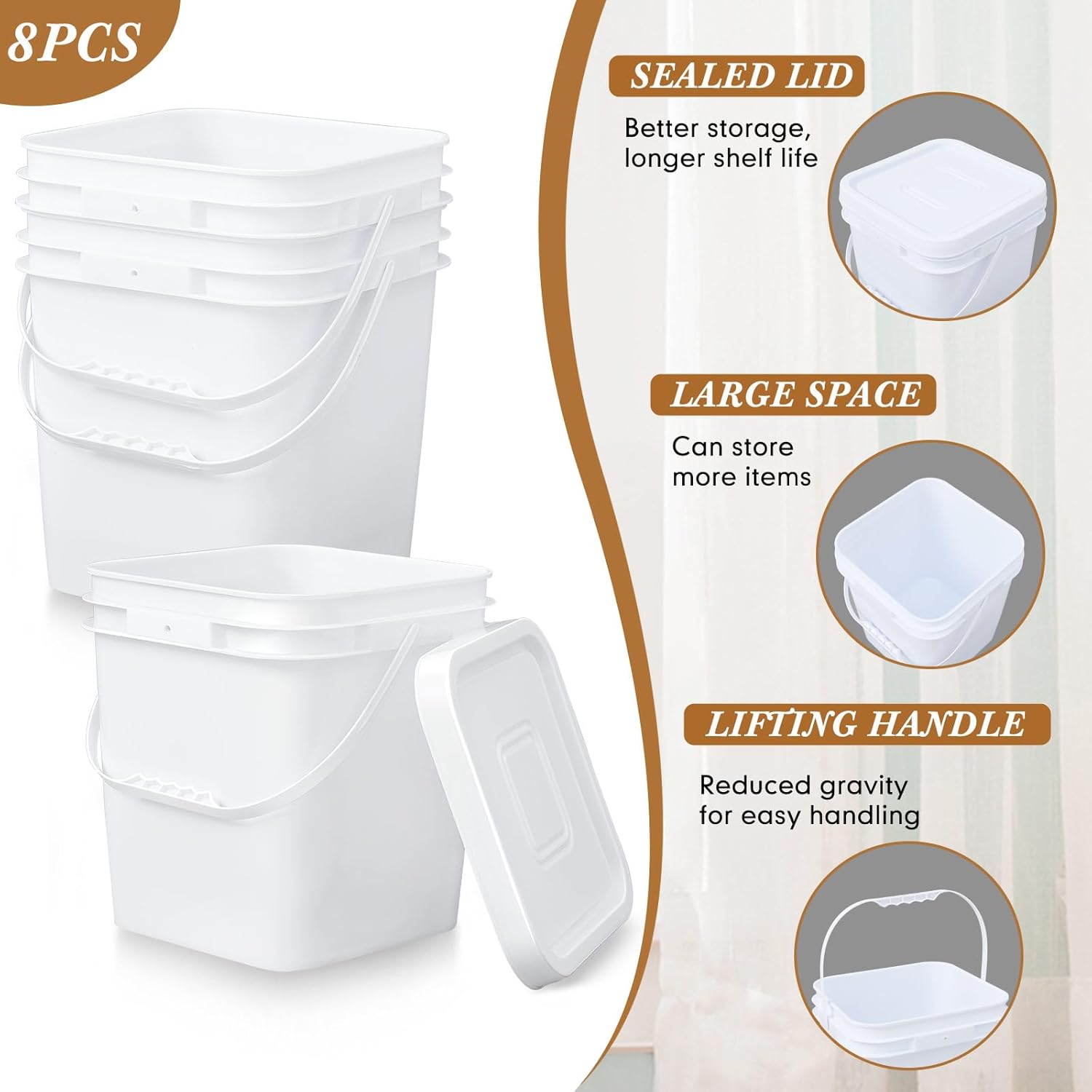 8-Pack 3.5Gal Square Buckets with Lids - Image 2