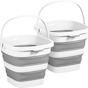 Two 2.6Gal White Square Collapsible Buckets