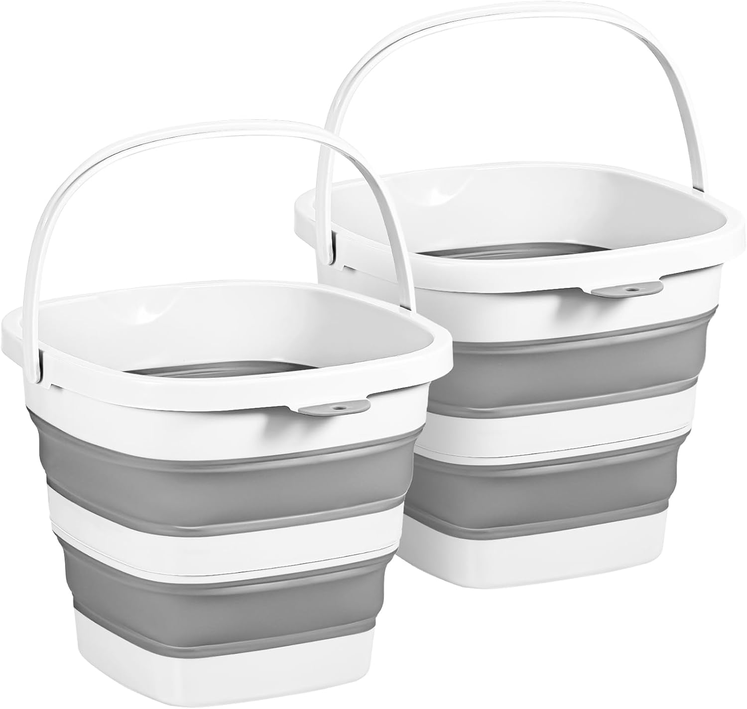 Two 2.6Gal White Square Collapsible Buckets