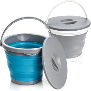 Two 1.3Gal Foldable Buckets with Locking Lid