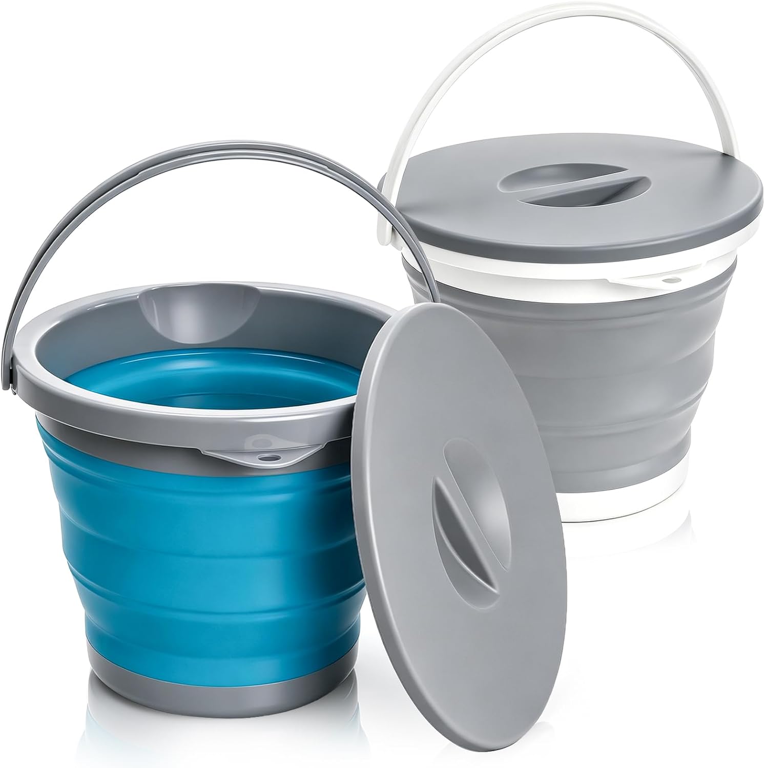Two 1.3Gal Foldable Buckets with Locking Lid