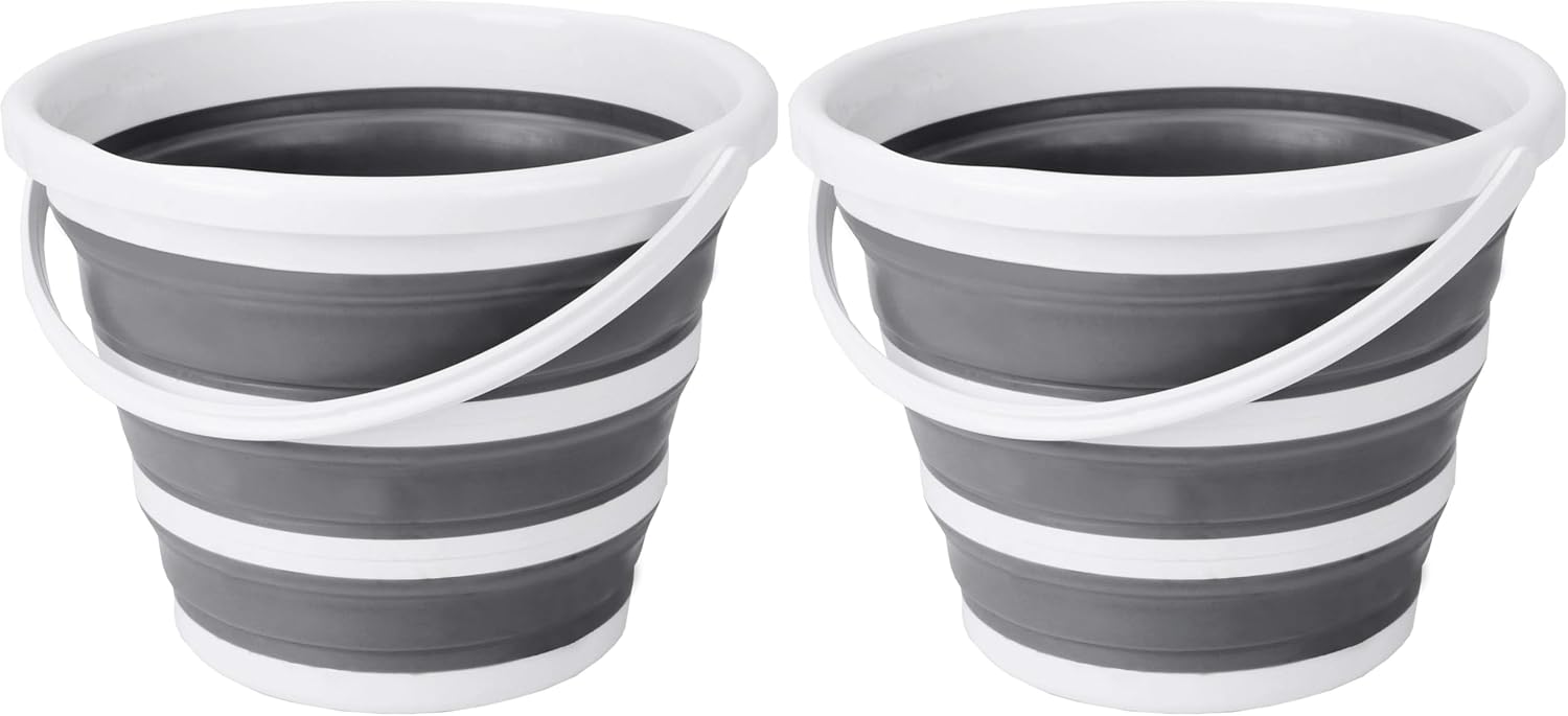 2-Pack 2.6Gal Foldable Buckets Grey/White