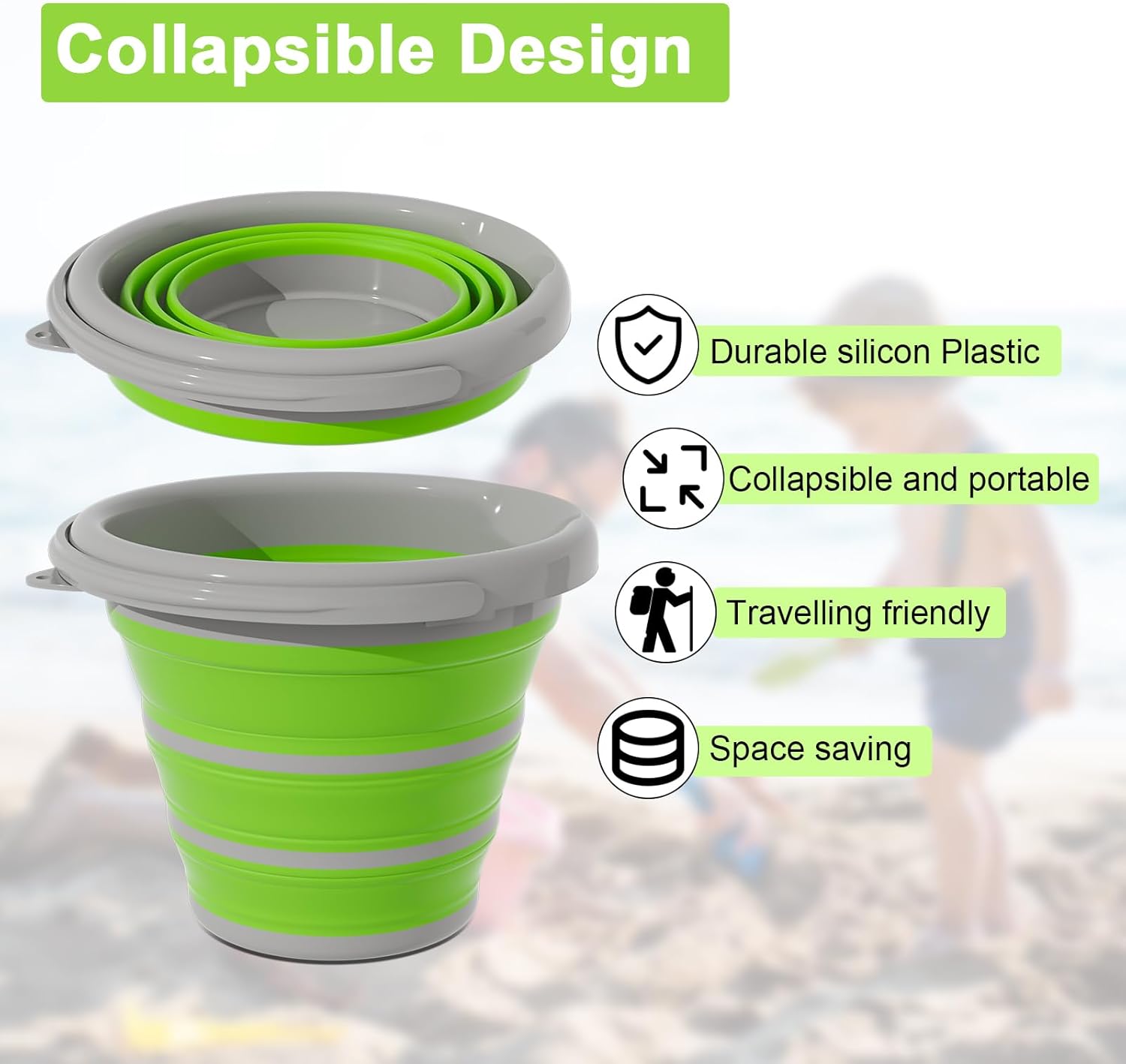 2.6Gal Green Collapsible Bucket with Handle - Image 2