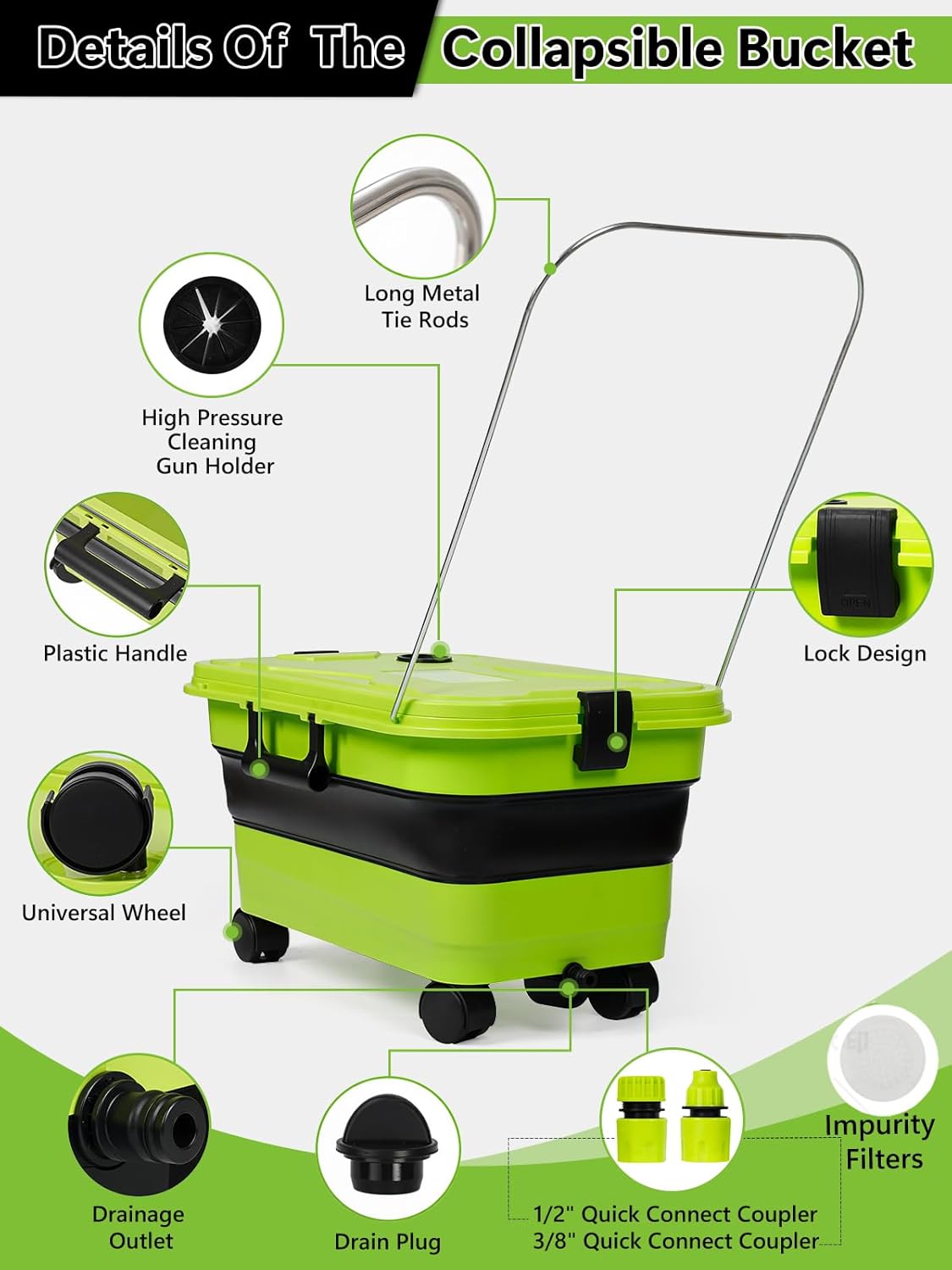 5.8Gal Wheeled Collapsible Bucket for Pressure Washer - Image 2
