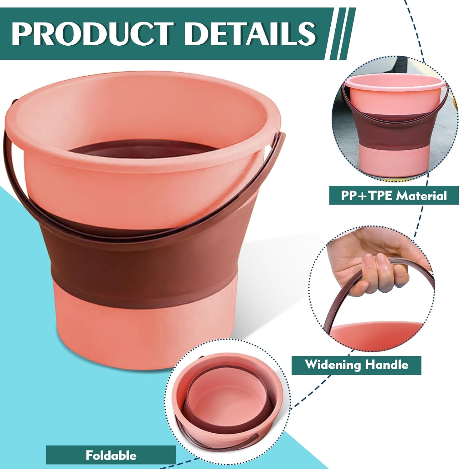 1.3Gal Pink Collapsible Bucket for Cleaning - Image 2