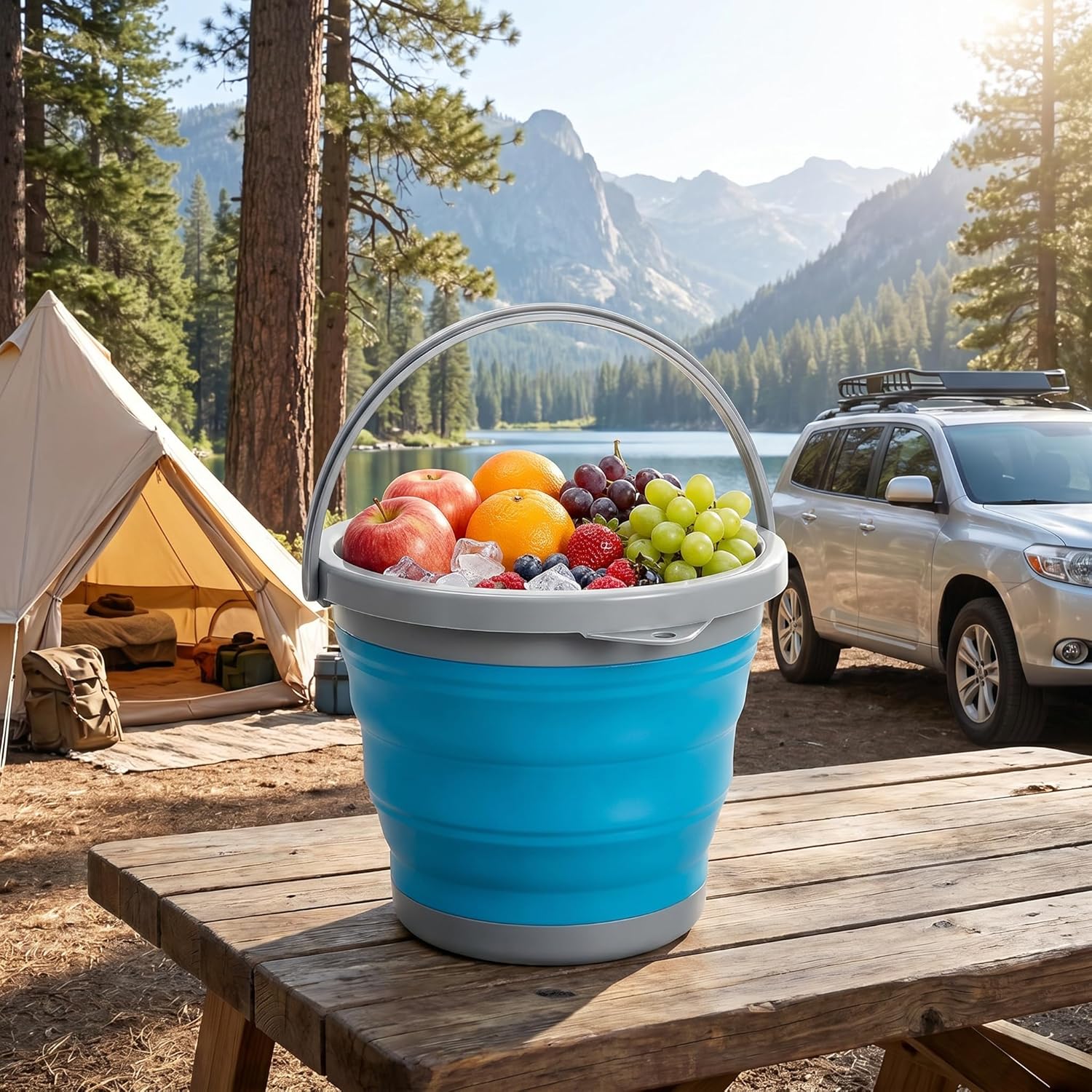 Two 1.3Gal Foldable Buckets with Locking Lid - Image 2